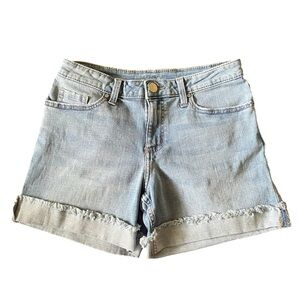 Riders by Lee Indigo stretch denim jean shorts with raw edge cuffs and zip fly